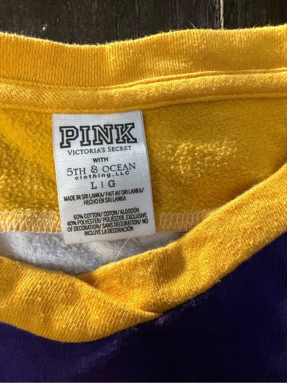 PINK Victoria's Secret x 5th Ocean Purple, Gold & White LSU V-Neck Jersey Shirt - Picture 4 of 6